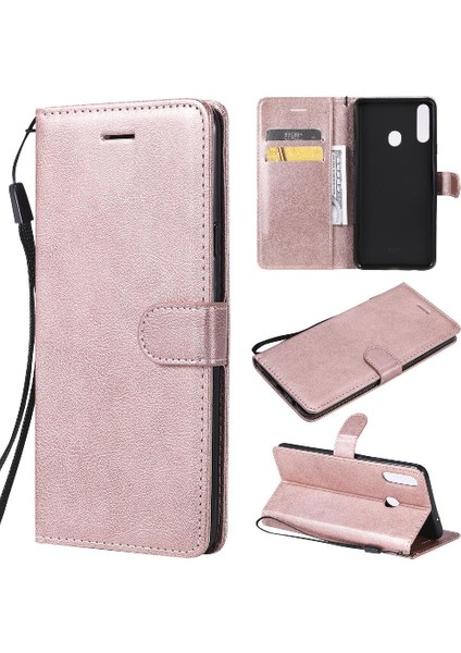 Samsung Galaxy A20S Yüksek Kalite Deri Klasik Düz Renk Için Flip Case (Yurt Dışından)