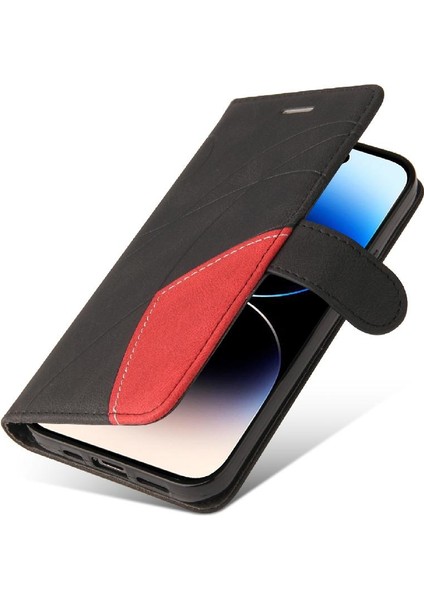 IPhone 15 Için Kılıf Pro Iki Renkli Dikiş Pu Deri Flip Folio Kılıf ile (Yurt Dışından)