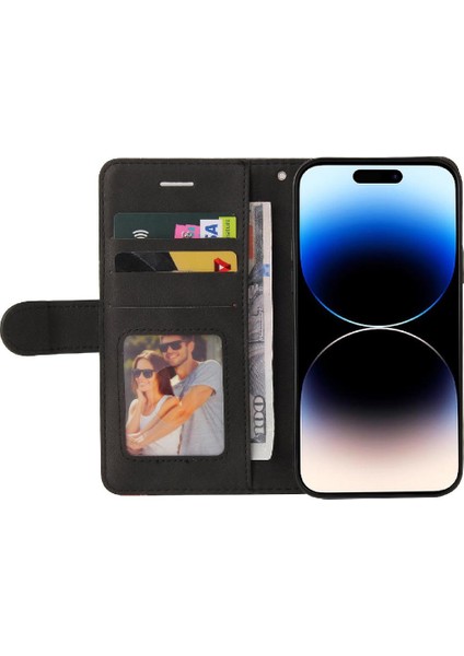IPhone 15 Için Kılıf Pro Iki Renkli Dikiş Pu Deri Flip Folio Kılıf ile (Yurt Dışından)