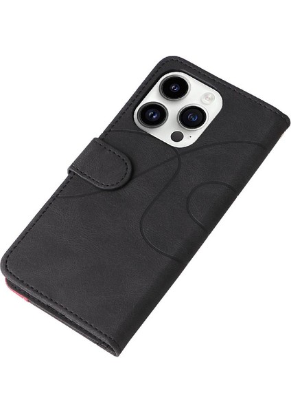 IPhone 15 Için Kılıf Pro Iki Renkli Dikiş Pu Deri Flip Folio Kılıf ile (Yurt Dışından)