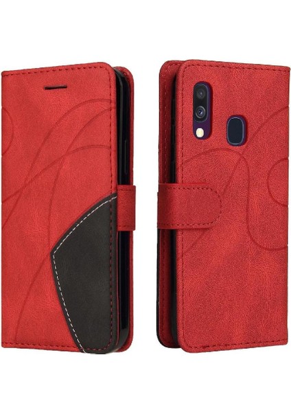 Kart Yuvası Standı Pu ile Samsung Galaxy A40 Iki Renkli Dikiş Için Kılıf (Yurt Dışından)