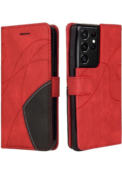 Samsung Galaxy S21 Ultra Pu Deri Flip Folio Kılıf Kickstand (Yurt Dışından)
