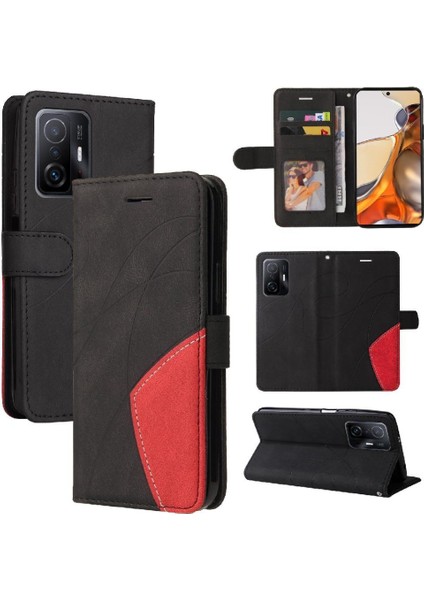 Xiaomi 11T/11T Pro Pu Deri Flip Folio Kılıf Kickstand Iki Renkli (Yurt Dışından)