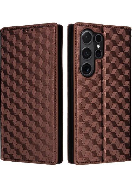 Samsung Galaxy S24 Ultra Pu Deri Manyetik Kapatma 3D Desen (Yurt Dışından)