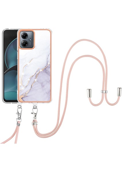 Motorola Moto G14 Tampon Mermer Crossbody Kordon Askısı Yumuşak (Yurt Dışından)