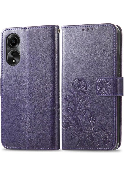 Oppo Için Kılıf A78 4g Kısa Kayış Zarif Iş Dört Yapraklı Yonca Flip (Yurt Dışından)
