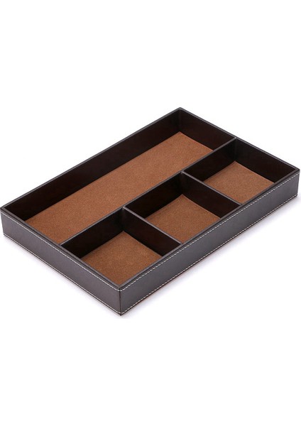 4 Yuvalı Masa Çekmecesi Düzenleyici, Pu Deri Çekmece Depolama (Kahverengi) (Yurt Dışından)