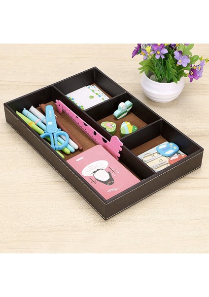 4 Yuvalı Masa Çekmecesi Düzenleyici, Pu Deri Çekmece Depolama (Kahverengi) (Yurt Dışından) indirimleri