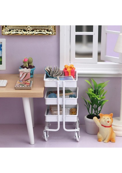 1/12 Ölçekli Minyatür Tekerlekli Araba Depolama Mutfak, Beyaz (Yurt Dışından) fırsatları