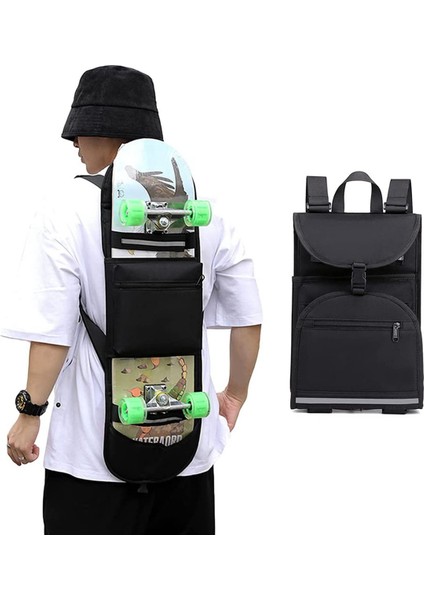 Yansıtıcı Sip'li Erkek ve Erkek Çocuk Kaykay Sırt Çantaları, Siyah (Yurt Dışından) fiyatları