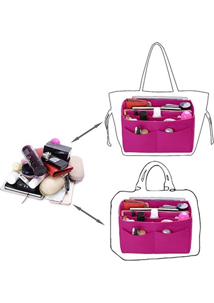 Ev Saklama Çantası Çanta Organizatör Keçe Ekleme Çantası Makyaj Organizatör Iç Çanta Taşınabilir Kozmetik Çantaları Saklama Çantası Gül Kırmızı M (Yurt Dışından) modelleri