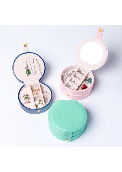 Oval Makyaj Aynası Saklama Kutusu Kadın Pu Organizatör Koyu Mavi (Yurt Dışından) modelleri