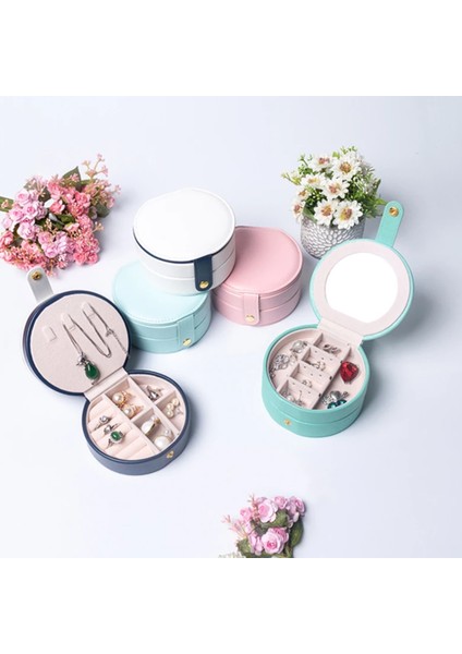 Oval Makyaj Aynası Saklama Kutusu Kadın Pu Organizatör Koyu Mavi (Yurt Dışından) fırsatları