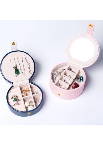 Oval Makyaj Aynası Saklama Kutusu Kadın Pu Organizatör Koyu Mavi (Yurt Dışından) indirimleri