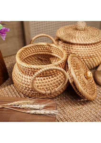 Kapaklı Küçük Rattan Sepet, Saplı Rattan Sepet Düzenleyici (Yurt Dışından)