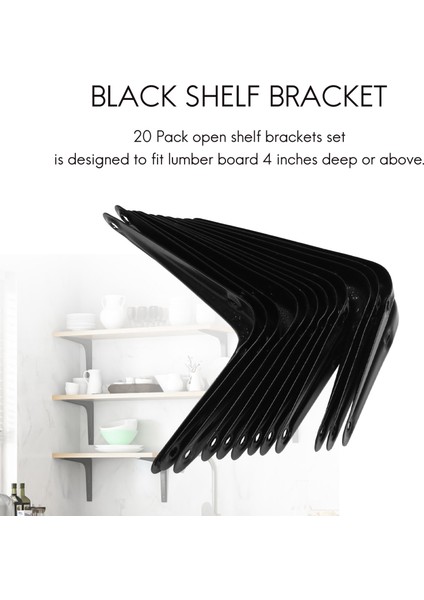 20 Paket Raf Destekleri Ağır Hizmet Tipi Siyah Metal Sabit Raf Aparatı, Rustik Çiftlik Evi Dekoratif Demir L Braketi (Yurt Dışından) fiyatları