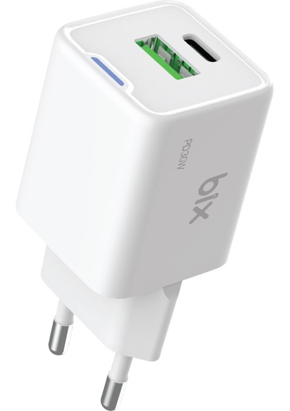 BX2P30G Gan Pd 30W Type-C ve Usb-A Qc 18W Çift Portlu Akım Korumalı Mini Hızlı Şarj Cihazı Beyaz fiyatları