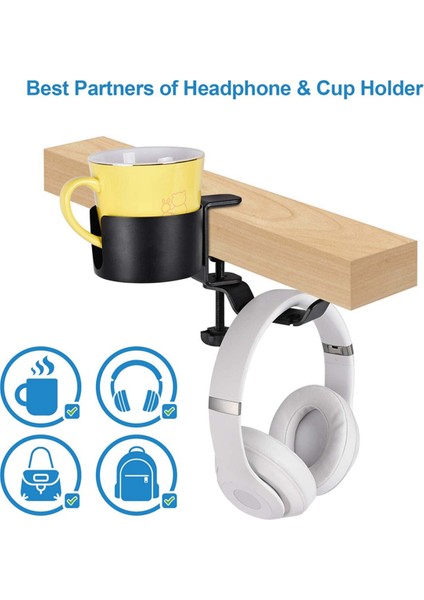 Masa Bardaklığı, 2'si 1 Arada Masa Bardaklığı, Kulaklık Askılı, Siyah (Yurt Dışından) indirimleri