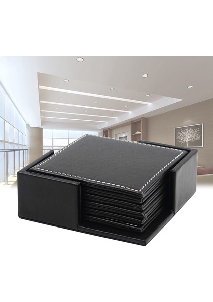 Bardak Altlıkları Seti Bardak Servis Altlığı Bardak Altlığı Tutuculu Kahve Içecek Servis Altlığı Kare Siyah Için Basit Stil (Yurt Dışından) modelleri