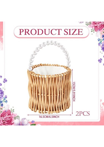 2 Adet Hasır Düğün Çiçek Kız Sepetleri Inci Hasır Rattan El Dokuma Sepet Hasır Sepet Saplı Saman (Yurt Dışından) modelleri