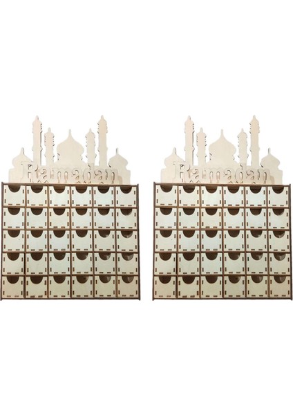 2x Ahşap Eid Ramazan Mubarak Takvim Müslüman Islam Eid Süslemeleri Süs Parti Malzemeleri (Yurt Dışından)