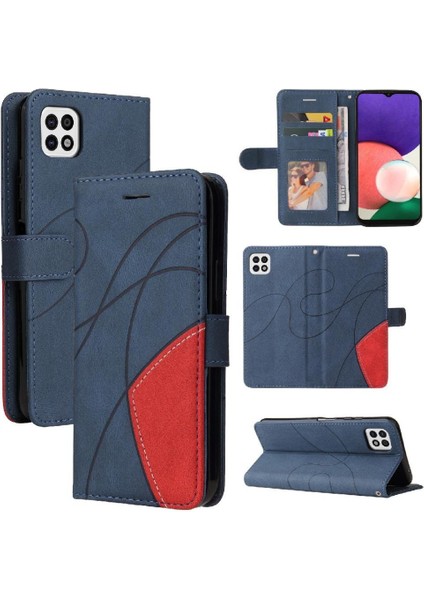 Samsung Galaxy A22 5g Iki Renkli Dikiş Pu Deri Flip Folio (Yurt Dışından)