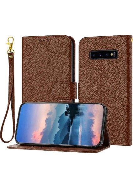 Samsung Galaxy S10 Flip Folio Litchi Desen Pu Deri Kart Için Telefon Kılıfı (Yurt Dışından)