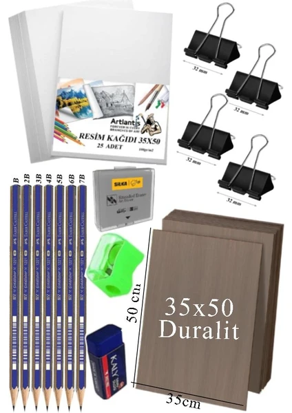 Karakalem Eskiz Çizim Seti Durolit Seti 35X50 cm 1 Paket Resim Kağıdı Faber Dereceli Kalem Seti Hamur Silgi Sınav Silgisi