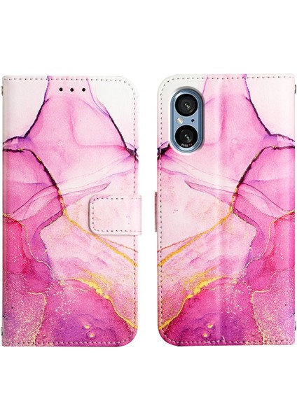 Sony Xperia 5 V Pu Deri Mermer Desen Cüzdan Kickstand Için Kılıf (Yurt Dışından)