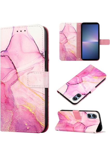 Sony Xperia 5 V Pu Deri Mermer Desen Cüzdan Kickstand Için Kılıf (Yurt Dışından)