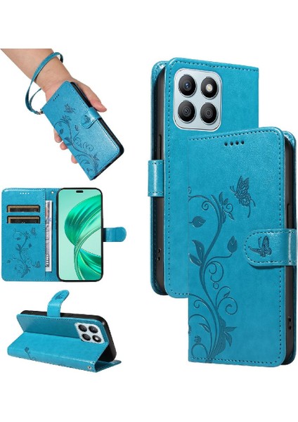 El Kayışı Kabartmalı Kelebek Cüzdan Telefon Kılıfı ile Onur X8B Için Kılıf (Yurt Dışından)