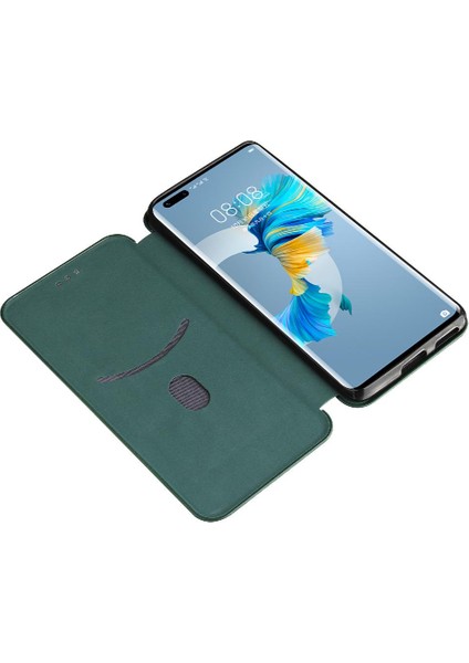 Manyi Mall Huawei Mate 40 Pro Için Kılıf Manyetik Karbon Fiber Kart Tutucu ile Folyo (Yurt Dışından)