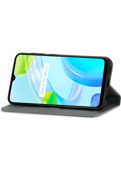 Realme C30 Fermuar Kordon Basit Iş Cüzdan Deri Kılıf (Yurt Dışından)