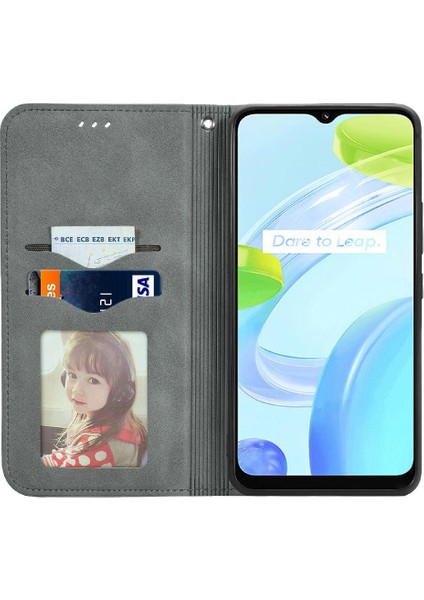 Realme C30 Fermuar Kordon Basit Iş Cüzdan Deri Kılıf (Yurt Dışından)