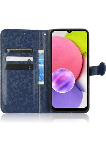 Samsung Galaxy A03S Manyetik Toka Geometrik Desen Deri Kılıf (Yurt Dışından)
