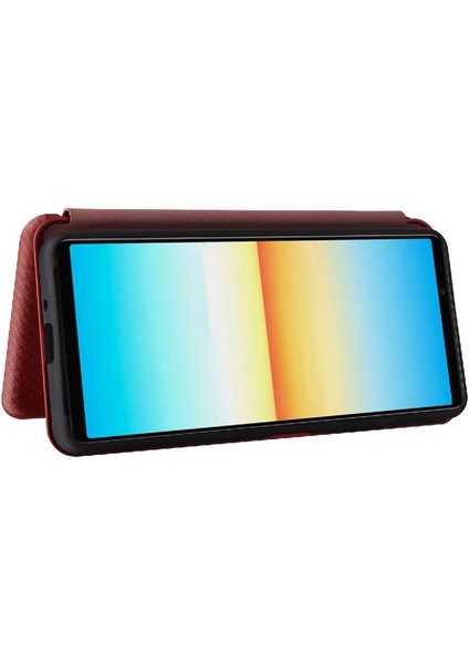 Sony 10 Iv Deri Folio Flip Case Için Kılıf Manyetik Karbon Fiber Tam (Yurt Dışından)