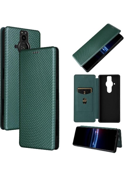 Sony Xperia Pro-I Deri Folio Flip Case Için Kılıf Manyetik Karbon Fiber (Yurt Dışından) fiyatları
