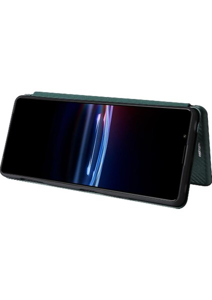 Sony Xperia Pro-I Deri Folio Flip Case Için Kılıf Manyetik Karbon Fiber (Yurt Dışından) modelleri