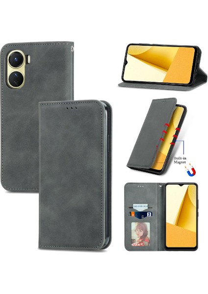Vivo Y16 Kordon Basit Iş Fermuar Deri Çanta Cüzdan Için Kılıf (Yurt Dışından)