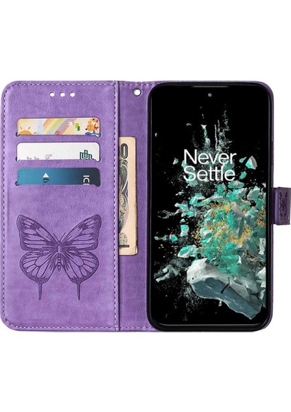 Oneplus 10T 5g Kabartma Kelebek Manyetik Kapak Kapak Premium Için Kılıf (Yurt Dışından)