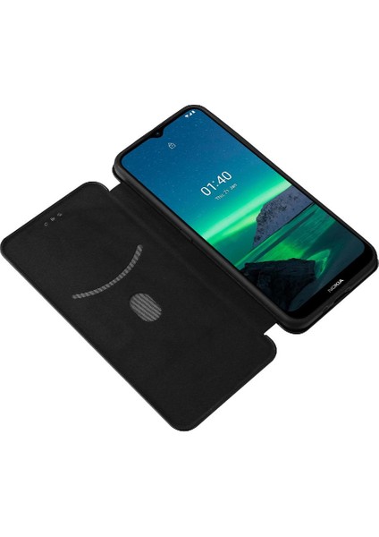 Kart Tutucu Kickstand Manyetik Karbon Fiber Kartı ile Nokia 1.4 Için Kılıf (Yurt Dışından)