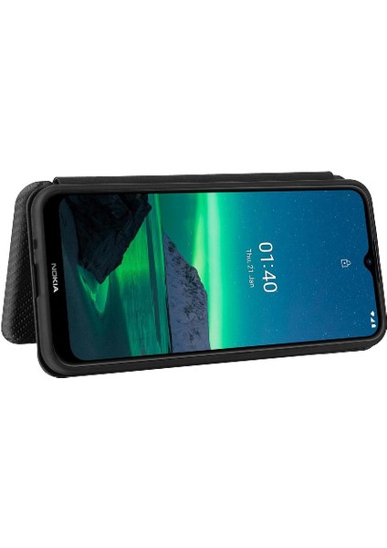 Kart Tutucu Kickstand Manyetik Karbon Fiber Kartı ile Nokia 1.4 Için Kılıf (Yurt Dışından)