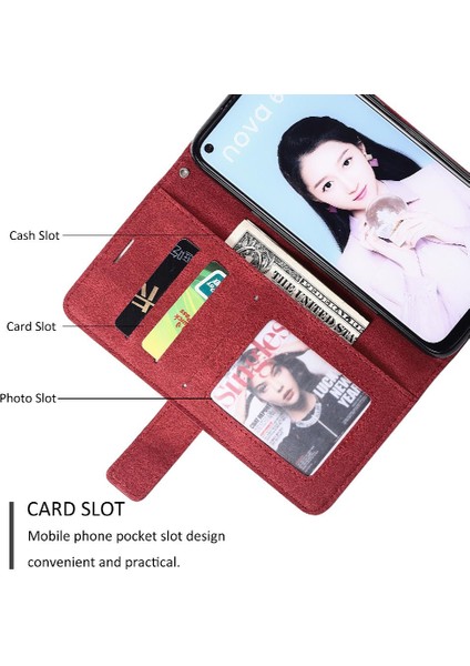 Huawei P40 Lite Darbeye Kart Tutucu Için Kickstand Pu Deri Flip Case (Yurt Dışından)