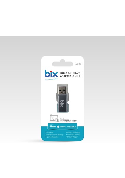 ADP-03 USB-A 3.0 to Type-C 5A Hızlı Şarj Destekli Çevirici Dönüştürücü Adaptör
