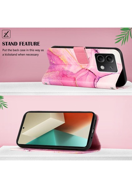 Xiaomi Redmi Için Not 13 5g Kickstand Mermer Desen Pu Deri Cüzdan (Yurt Dışından)