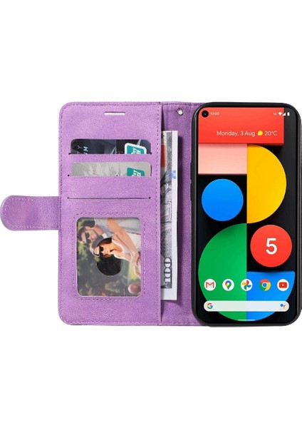 Kart Yuvası Standı ile Google Piksel 5 Için Kılıf Pu Deri Flip Folio Kılıf (Yurt Dışından)