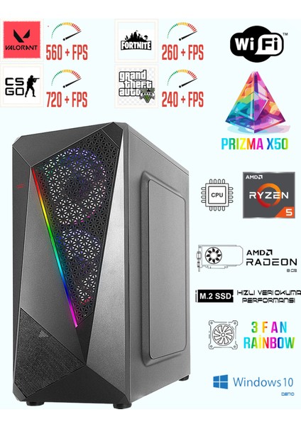 Prizma X50 Ryzen 5 5500 / 16GB Ram / 6650XT 8gb / 1tb Nvme M2 SSD Masaüstü Oyuncu Bilgisayarı