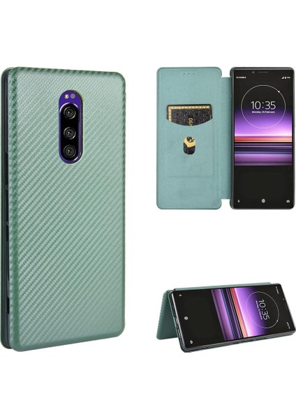 Kart Tutucu Kickstand ile Sony Xperia 1 Manyetik Karbon Fiber Için Kılıf (Yurt Dışından) fiyatları