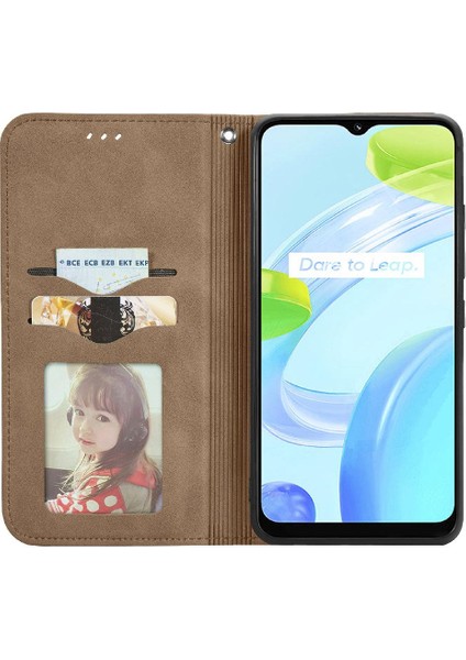 Realme C30 Fermuar Kordon Basit Iş Cüzdan Deri Kılıf (Yurt Dışından)