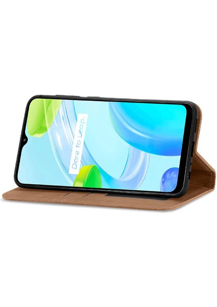 Realme C30 Fermuar Kordon Basit Iş Cüzdan Deri Kılıf (Yurt Dışından)